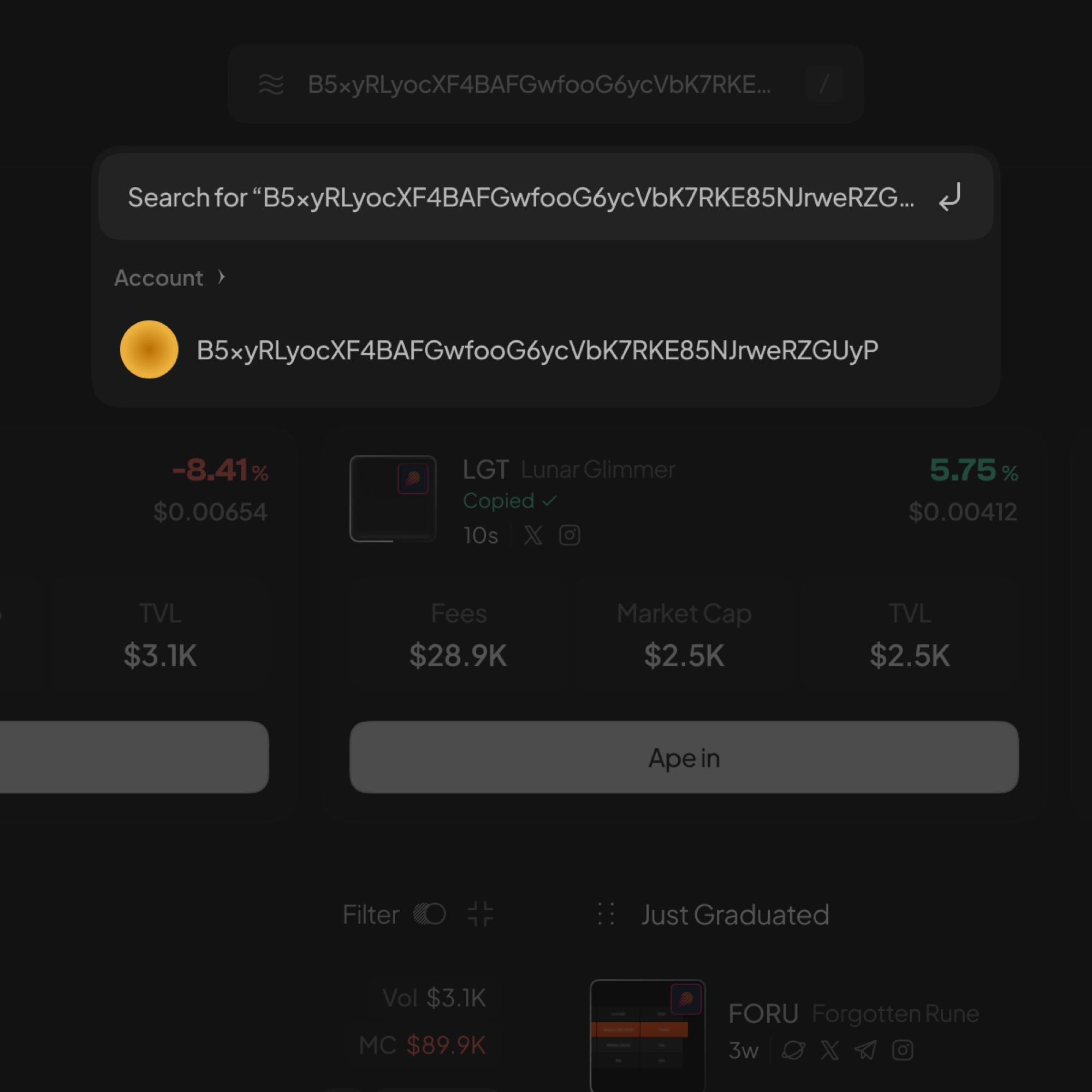 Quick search by address