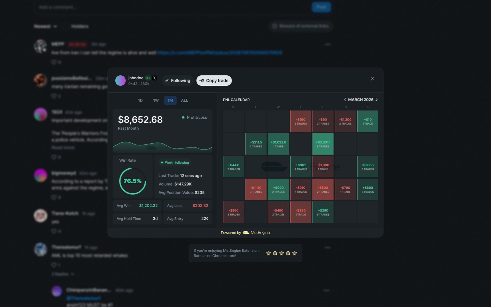 Profile — wallet followed