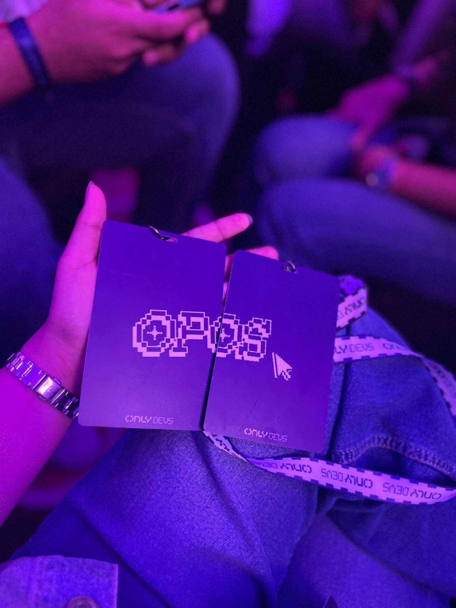 OPOS name cards held up on the floor